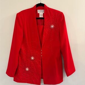 Vintage 1980s, St. Anthony Evening Red Beaded Spiderweb Blazer, sz.12